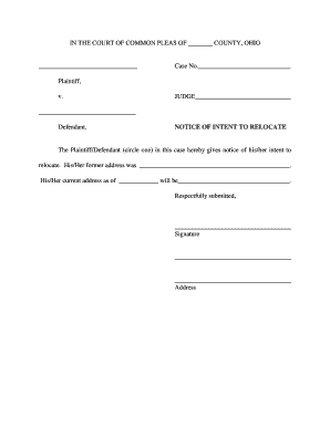 Ohio Notice of Intent to Relocate