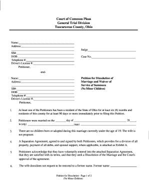 Ohio Dissolution of Marriage Form