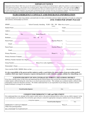Student Emergency Contact and Insurance Form