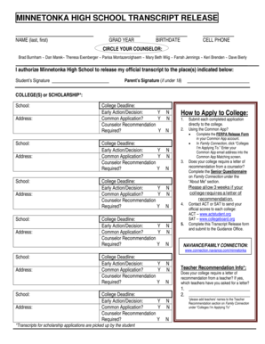 Minnetonka High School Transcript Release Form