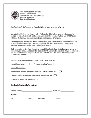 Florida State University Professional Judgement Form