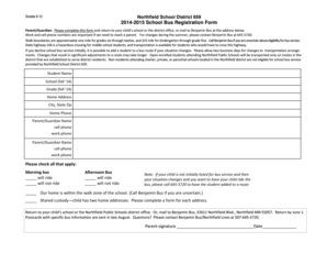 Northfield School District 659 Bus Registration Form