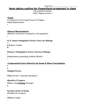 US Legislative Branch Outline