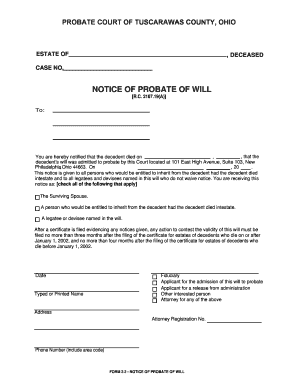 Notice of Probate of Will