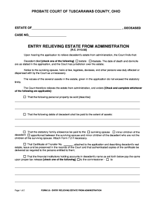 Ohio Entry Relieving Estate from Administration