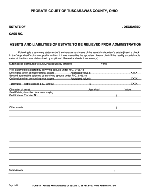 Ohio Assets and Liabilities of Estate Form