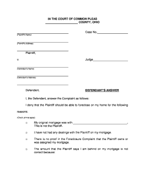 Ohio Foreclosure Answer Form