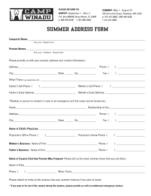 Summer Address Form