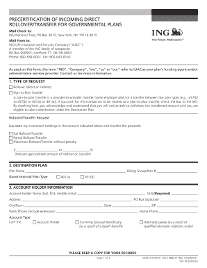 Incoming Direct Rollover/Transfer for Governmental Plans