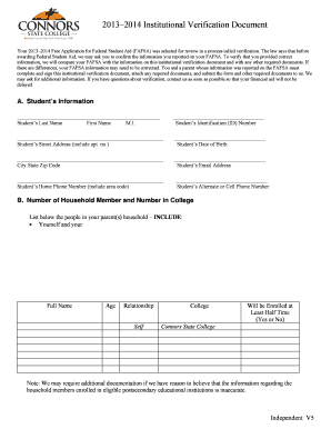 2013–2014 Institutional Verification Document