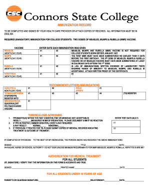 Immunization Record Form
