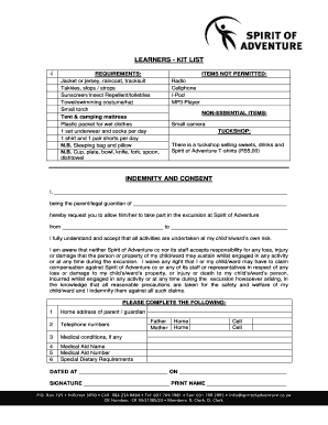Spirit of Adventure Indemnity and Consent Form