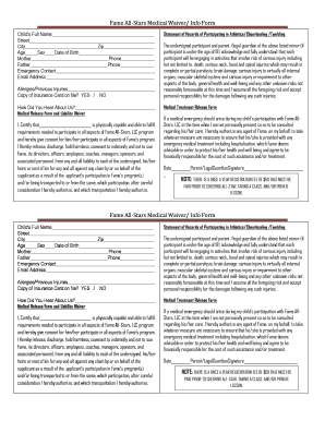 Fame All-Stars Medical Waiver/ Info Form - JAMSpiritSites.com