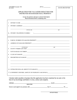 Application for Valuation Deduction for Destroyed or Damaged Real Property