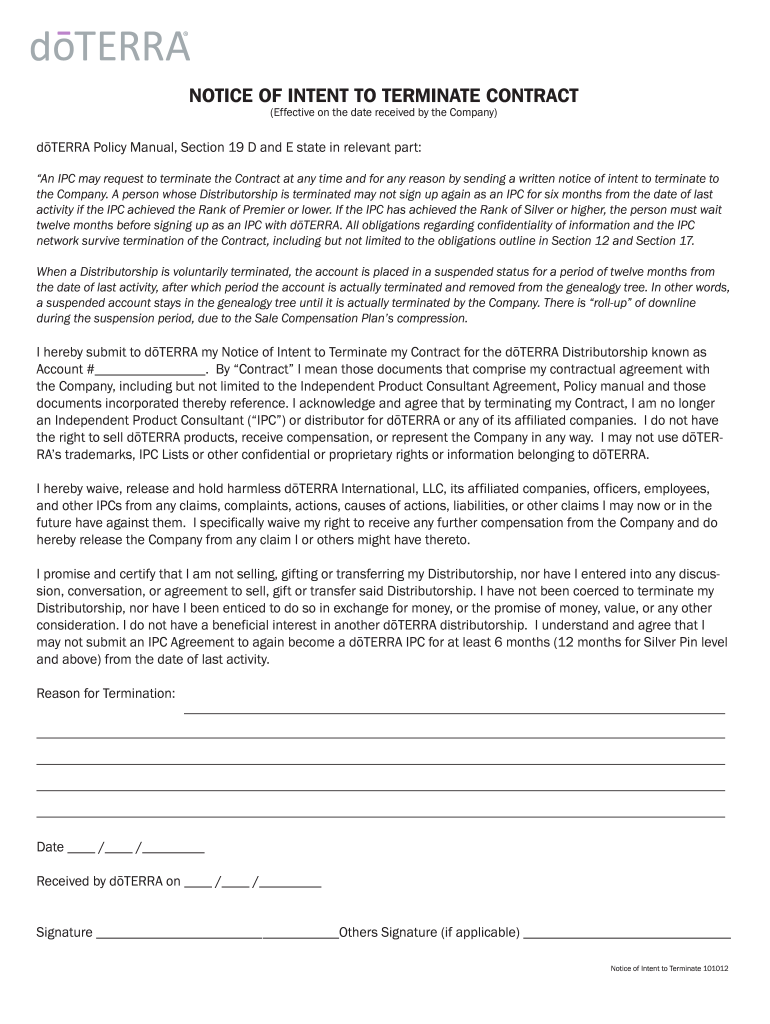 doterra voluntary termination form Preview on Page 1.
