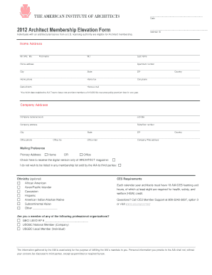2012 Architect Membership Elevation Form
