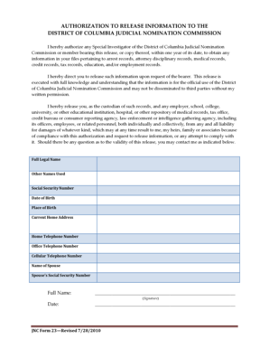 JNC Form 23 Authorization to Release Information - The District of ... - jnc dc