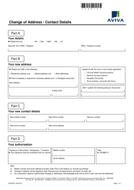 Aviva Change of Address Form