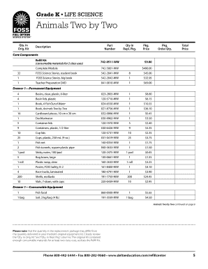 Animals Two by Two Science Kit Order Form