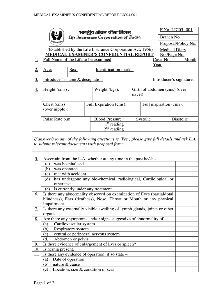 lic agent confidential report form pdf Preview on Page 1.