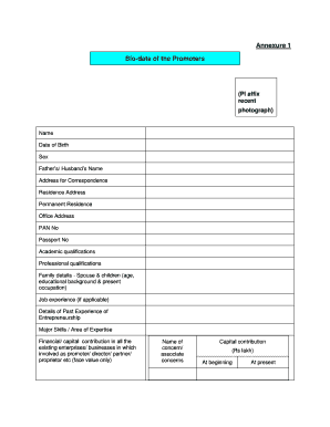 Promoter Bio-Data and Net Worth Declaration