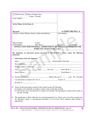 Colorado Application for Informal Appointment of Special Administrator