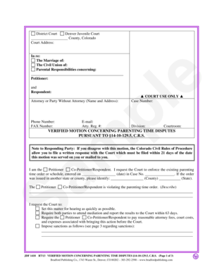 Verified Motion Concerning Parenting Time Disputes