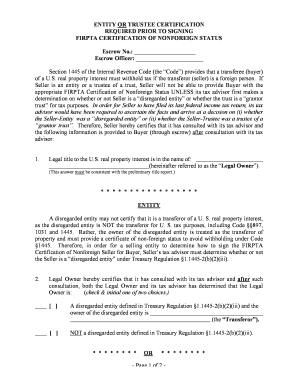 FIRPTA Certification of Nonforeign Status
