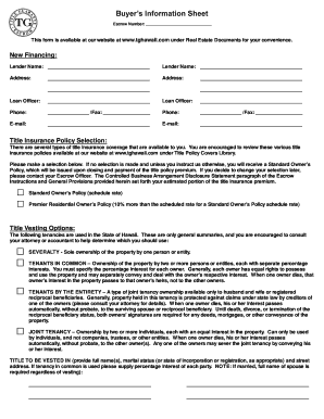 Hawaii Real Estate Title Insurance Selection Form