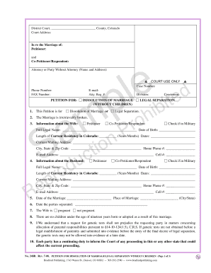 Colorado Petition for Dissolution of Marriage Without Children