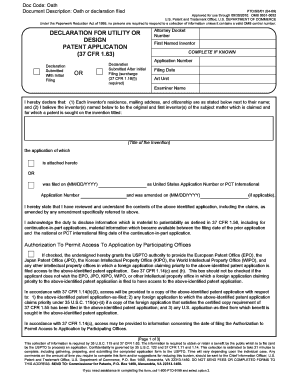 USPTO Patent Application Declaration Form