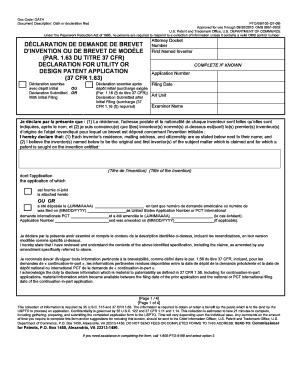 USPTO Patent Application Oath or Declaration