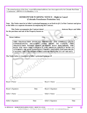 Homeowner Warning Notice - Right to Cancel