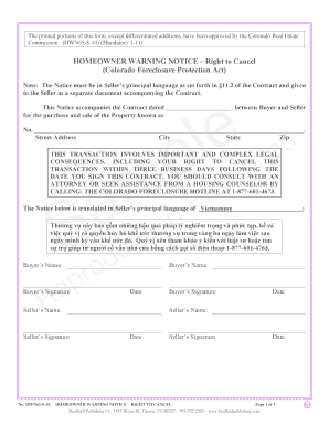 Colorado Homeowner Warning Notice