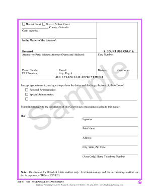 Acceptance of Appointment for Personal Representative