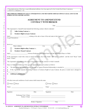 Currency transaction report examples - Agreement to Amend/Extend Contract with Broker. Colorado Real Estate Commission-approved form