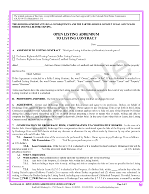 Open Listing Addendum to Listing Contract. Colorado Real Estate Commission-approved form