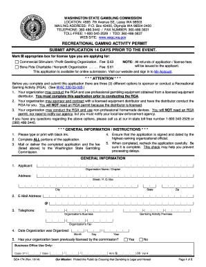 Washington State Recreational Gaming Activity Permit