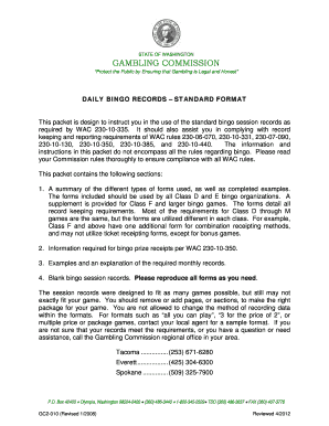 Washington State Bingo Session Records