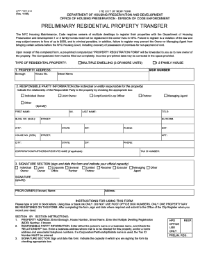 NYC Preliminary Residential Property Transfer Form