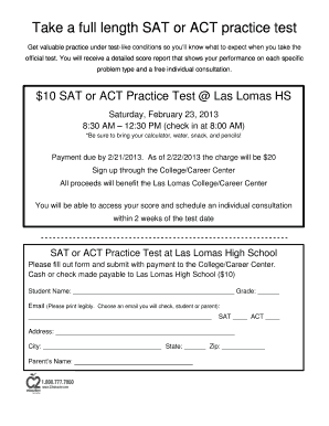 Fillable Online Take a full length SAT or ACT practice test - Las Lomas ...