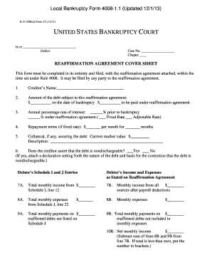 Reaffirmation Agreement Cover Sheet
