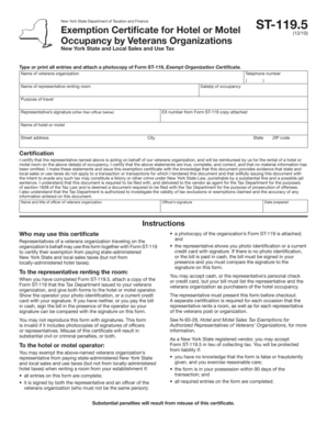 New York Hotel or Motel Tax Exemption Certificate for Veterans Organizations
