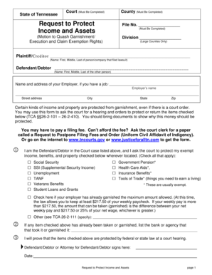 Request to Protect Income and Assets