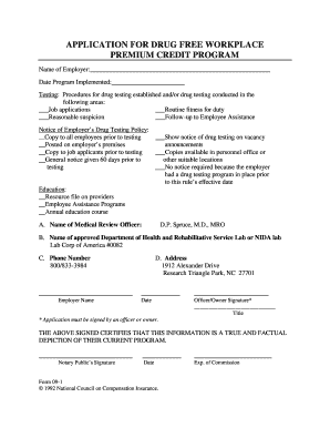 Drug Free Workplace Premium Credit Program Application