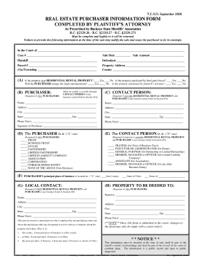 Ohio Real Estate Purchaser Information Form