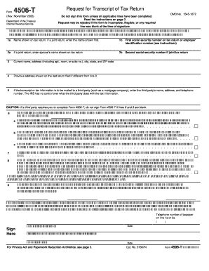 IRS Form 4506-T Request for Transcript of Tax Return