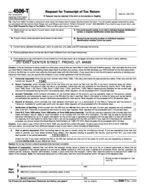 IRS Form 4506-T Request for Transcript of Tax Return