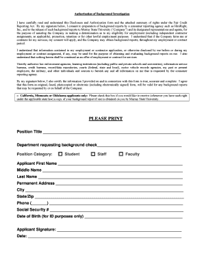 Murray State University Consumer Disclosure and Authorization Form