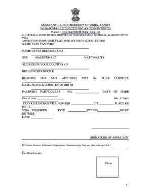 India Visa Application Additional Form
